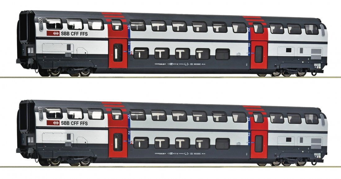 2 piece set (2): 2nd class double-deck coaches, SBB, HO, Roco 6200217