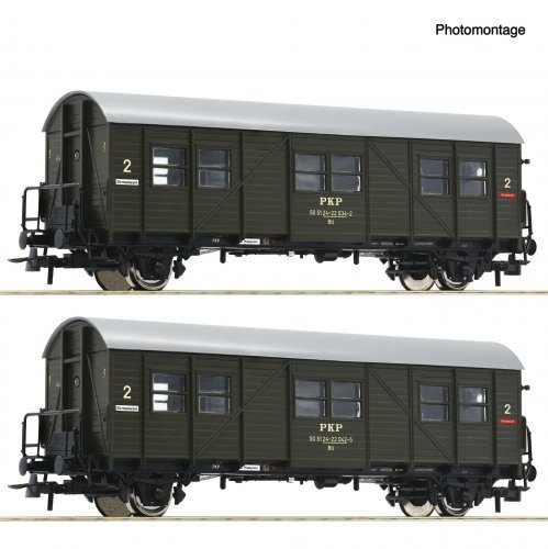 2 piece set: Auxiliary passenger coaches, PKP, HO, Roco 6200195