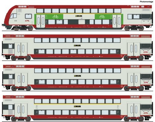 4 piece set: Double-deck coach, CFL, HO, Roco 6220148