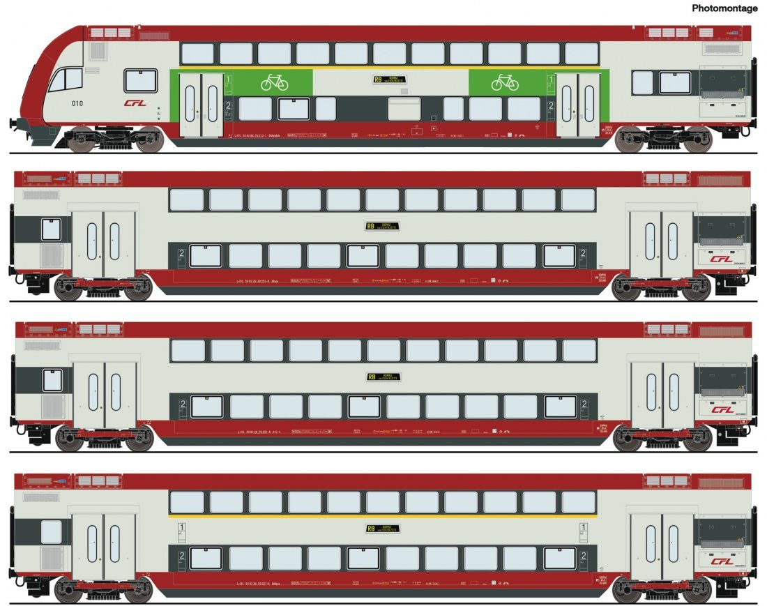 4 piece set: Double-deck coach, CFL, HO, Roco 6210148