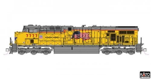 GE ES44AC GEVO - DCC -- Union Pacific 7777 (Armour Yellow, gray, US Flag, Building America), N, Kato USA Inc 1768967DCC