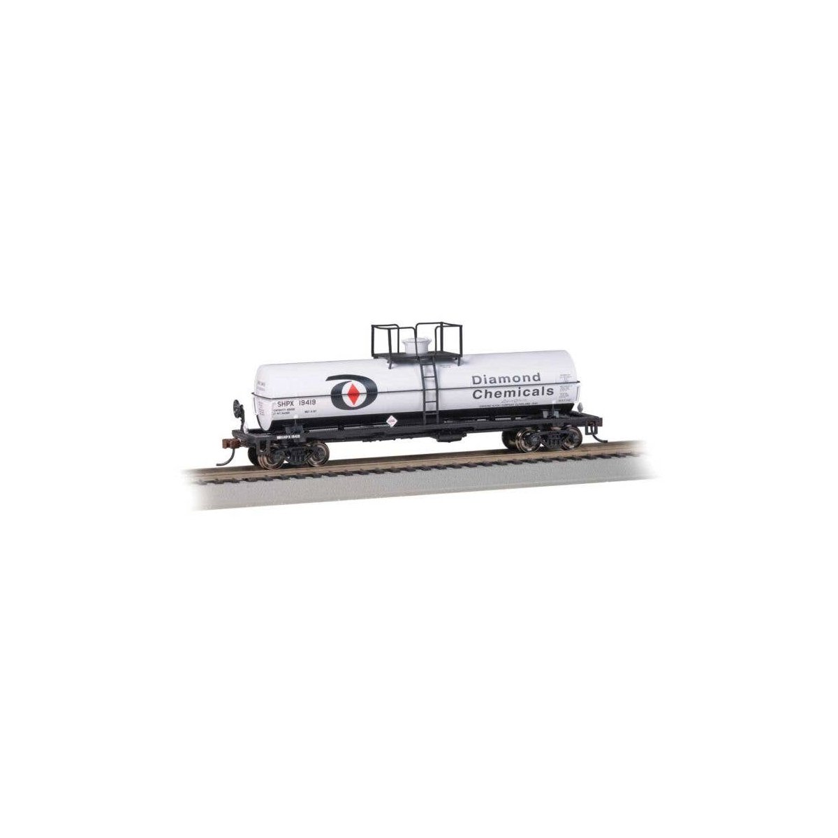 Chemical Tank Car - Ready to Run -- Diamond Chemicals SHPX 19419 (white, black, red), HO, Bachmann Industries 75801