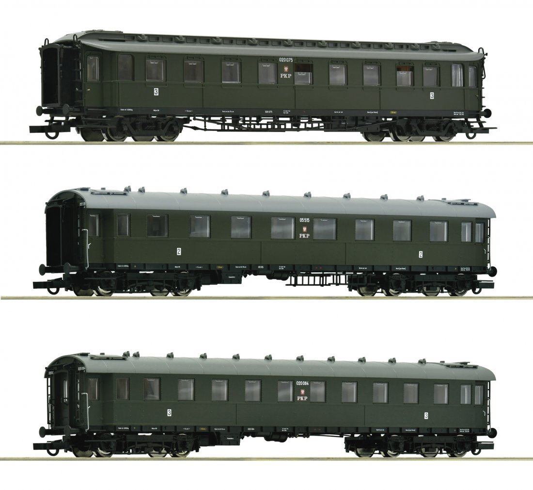 3 piece set: Express train coaches, PKP, HO, Roco 6200112