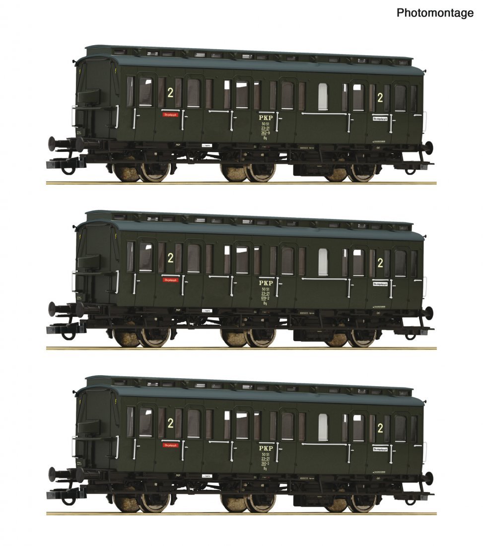 3 piece set: Compartment coaches, PKP, HO, Roco 6200100