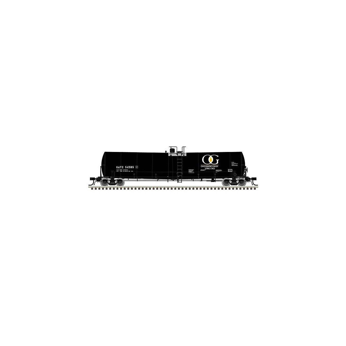 Trinity 25,500-Gallon Tank Car 3-Pack - Ready to Run - Master(R) -- Owensboro Grain GATX 54562, 54575, 54596 (black, white, yell