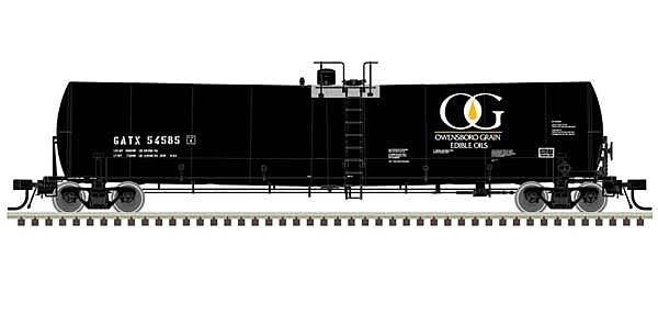 Trinity 25,500-Gallon Tank Car 3-Pack - Ready to Run - Master(R) -- Owensboro Grain GATX 54562, 54575, 54596 (black, white, yell
