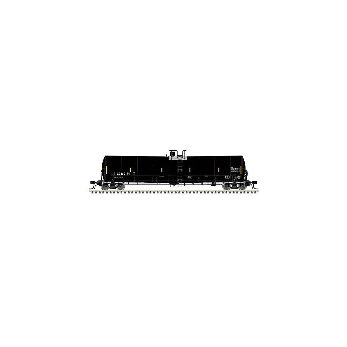 Trinity 25,500-Gallon Tank Car - Ready to Run - Master(R) -- Trinity Industries Leasing TILX 253144 (black, white, 2019 Repaint)