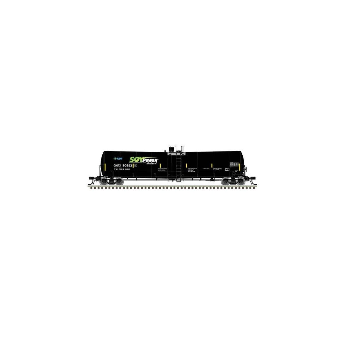 Trinity 25,500-Gallon Tank Car - Ready to Run - Master(R) -- Soy Power Bio Fuels GATX 30829 (black, blue, green, white), HO, Atl