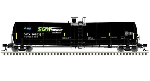 Trinity 25,500-Gallon Tank Car - Ready to Run - Master(R) -- Soy Power Bio Fuels GATX 30829 (black, blue, green, white), HO, Atl