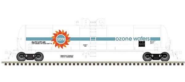 GATX 20,700-Gallon Tank Car - Ready to Run - Master(R) -- Ozone Waters GATX 27348 (white, blue, orange, black), HO, Atlas Model 