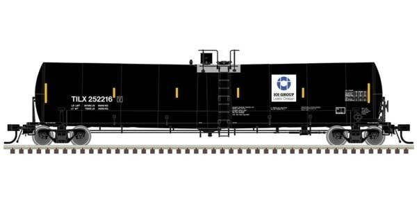 Trinity 25,500-Gallon Tank Car 3-Pack - Ready to Run -- IOI Group TILX 252234, 252244, 252249 (black, white, blue), N, Atlas Mod