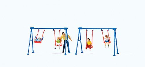 Children on Playground Swings -- 4 Children, Father, 2 Swing Sets, HO, Preiser Kg 10630