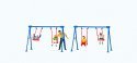 Children on Playground Swings -- 4 Children, Father, 2 Swing Sets, HO, Preiser Kg 10630