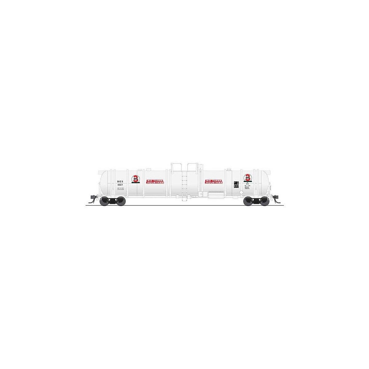 High-Capacity Cryogenic Tank Car 2-Pack - Ready to Run -- Big 3 Industries (white, black, red), HO, Broadway Limited Imports 803