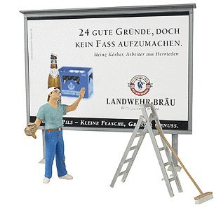 Working People -- Worker On Ladder, Putting Up Poster, Accessories, G, Preiser Kg 45126