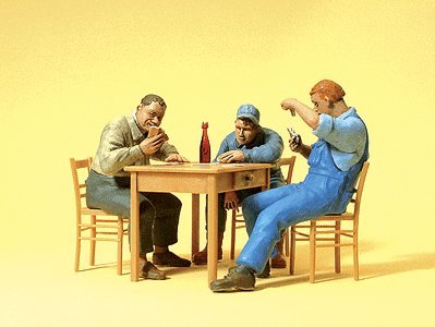 Sports & Recreation -- 3 Men Seated At Table Playing Cards, G, Preiser Kg 45141