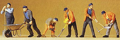 People Working -- Modern Track Workers w/Tools, O, Preiser Kg 65336