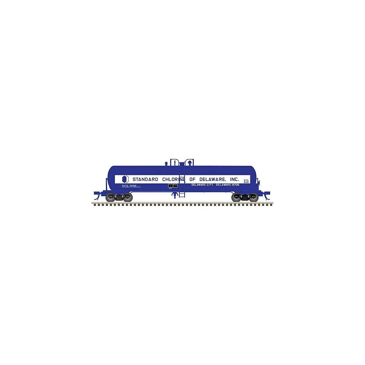 GATX 20,700-Gallon Tank Car - Ready to Run - Master(R) -- Standard Chlorine of Delaware GATX 25091 (blue, white), N, Atlas Model