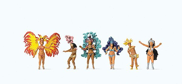 Samba Dance Group -- 6 Dancers in Flashy Costumes, HO, Preiser Kg 24625
