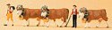 People Working -- 2 Swiss Dairymen w/3 Cows, HO, Preiser Kg 10404
