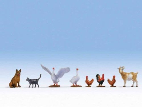 Farm Animals -- 2 geese, 3 Chickens, 1 Each: Goat, Dog, Cat, O, Noch Gmbh & Co 17903