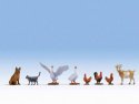 Farm Animals -- 2 geese, 3 Chickens, 1 Each: Goat, Dog, Cat, O, Noch Gmbh & Co 17903