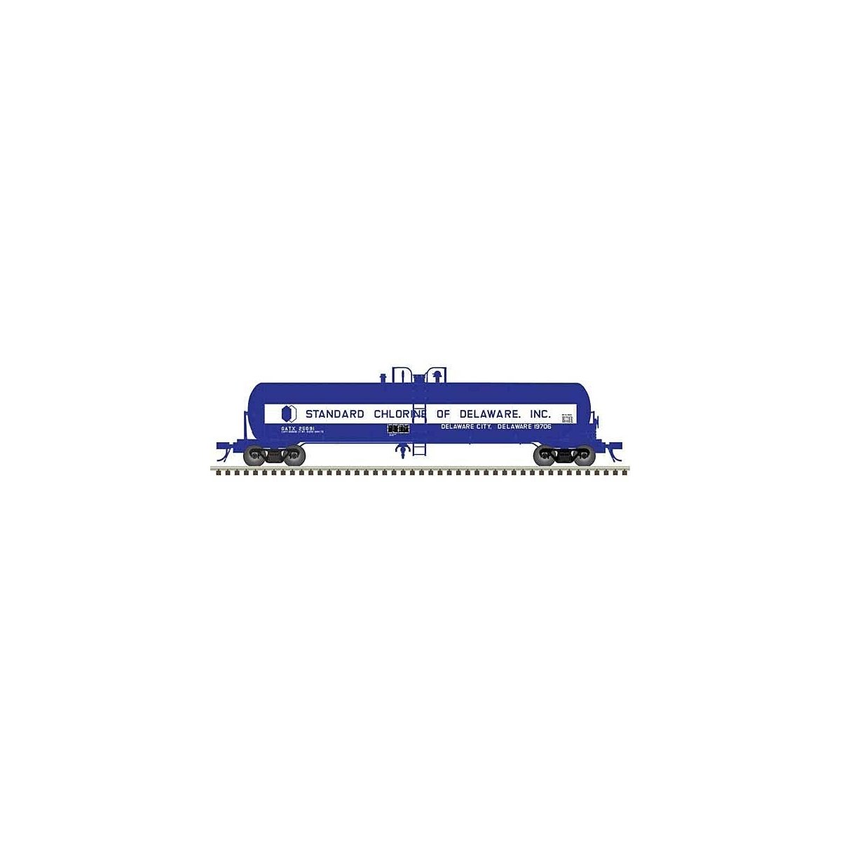 GATX 20,700-Gallon Tank Car - Ready to Run - Master(R) -- Standard Chlorine of Delaware GATX 25085 (blue, white), HO, Atlas Mode