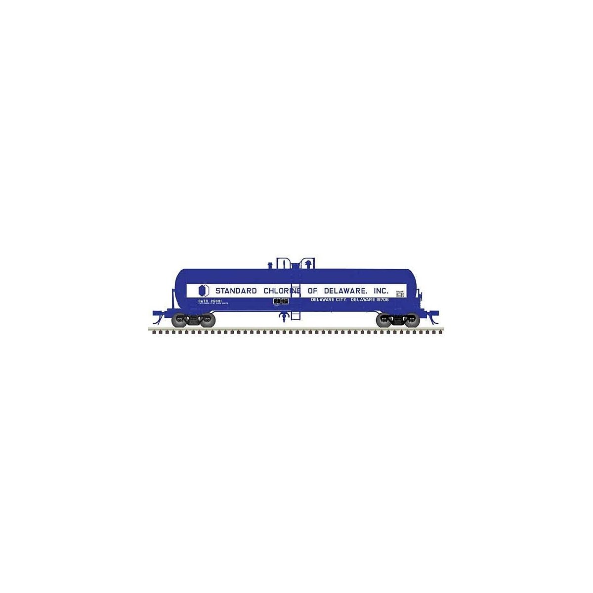 GATX 20,700-Gallon Tank Car - Ready to Run - Master(R) -- Standard Chlorine of Delaware GATX 25089 (blue, white), HO, Atlas Mode