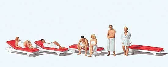 Having a Sauna -- 6 Sauna Figures, 4 Chaise Lounges, HO, Preiser Kg 10801
