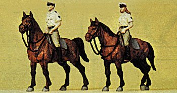 Police Mounted On Horseback -- German Officers in Summer Uniform, HO, Preiser Kg 10389