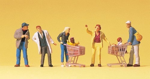Pedestrians -- Going Shopping w/Carts, HO, Preiser Kg 10492