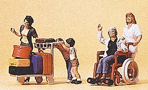 Passengers -- Travelers Pushing Cart & Wheelchair 1, HO, Preiser Kg 10465