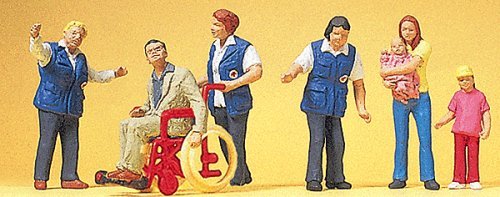 Working People -- 3 Travelers′ Aides Assisting 3 Travelers, HO, Preiser Kg 10534