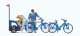 Family Getting Ready for Bicycle Ride -- Mother, Father, Toddler, 2 Bikes & Baby Trailer, HO, Preiser Kg 10635