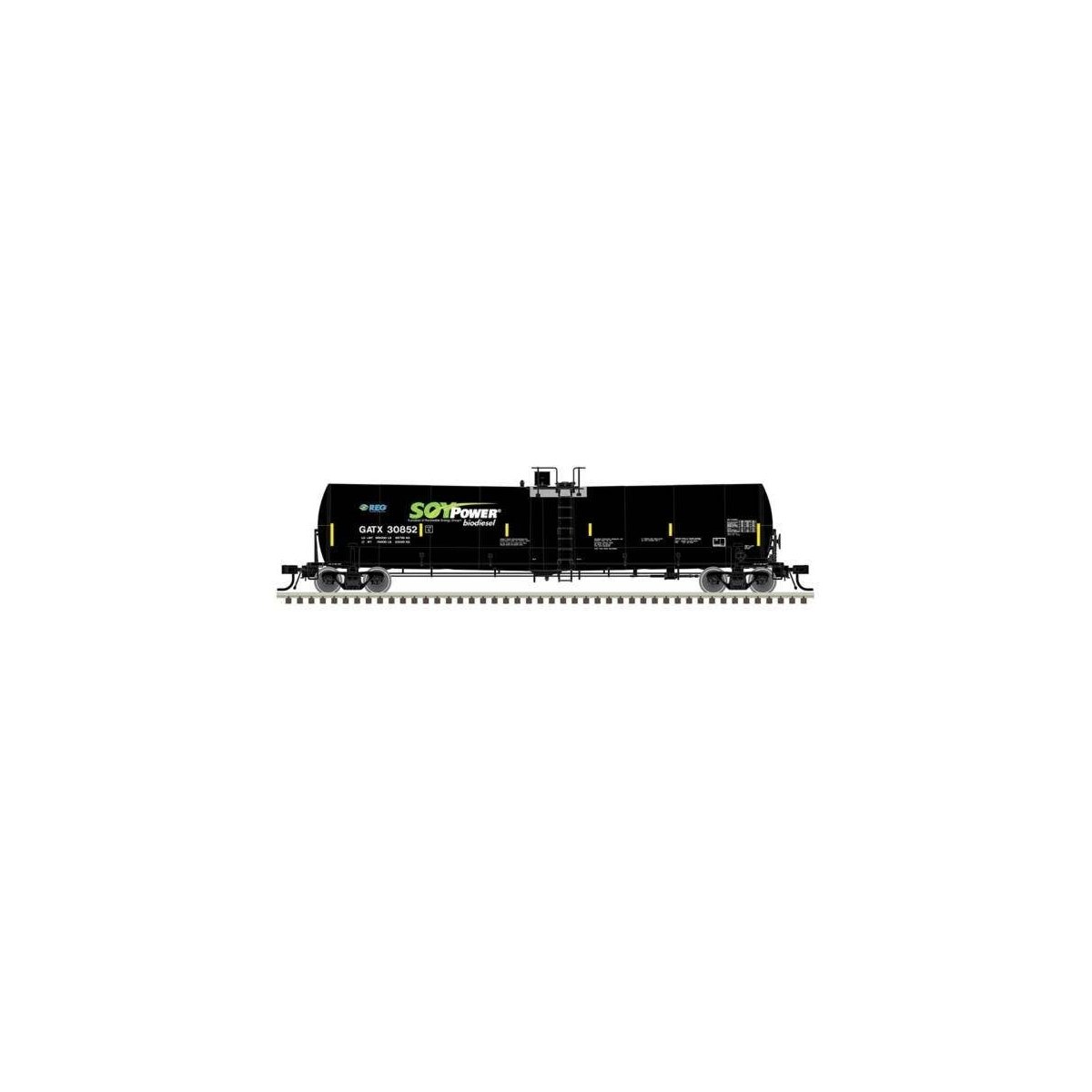 Trinity 25,500-Gallon Tank Car - Ready to Run - Master(R) -- Soy Power Bio Fuels GATX 30831 (black, blue, green, white), HO, Atl