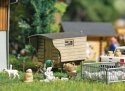 Sheep Shearing - Action Set -- Man Shearing Sheep, Sheared Sheep, Wheelbarrow, Sheep Pen, Wool, HO, Busch Gmbh & Co Kg 7933