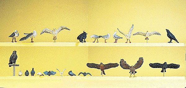 Pigeons, Seagulls, Crows & Birds Of Prey -- 22 Pieces, HO, Preiser Kg 10169