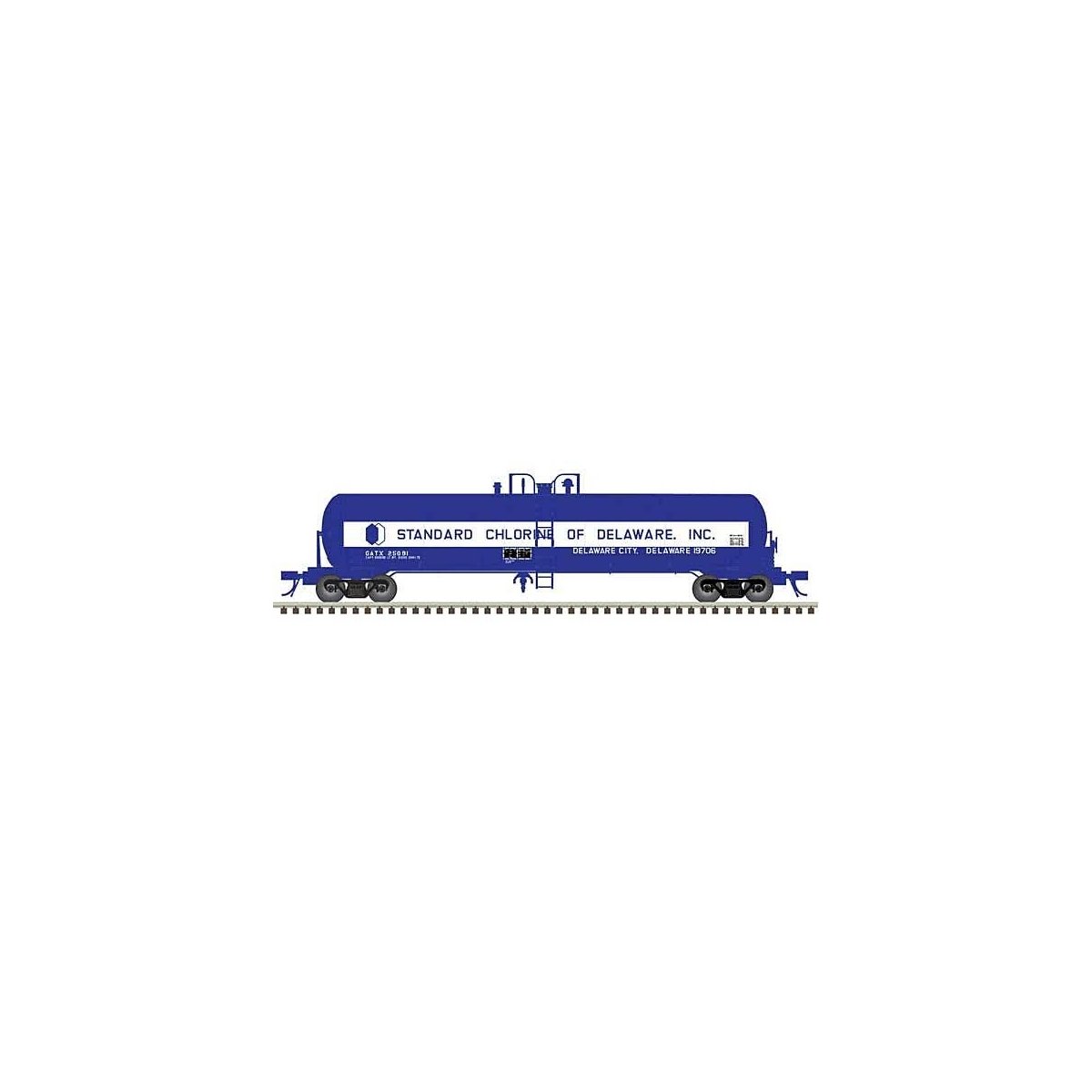 GATX 20,700-Gallon Tank Car - Ready to Run - Master(R) -- Standard Chlorine of Delaware GATX 25091 (blue, white), HO, Atlas Mode