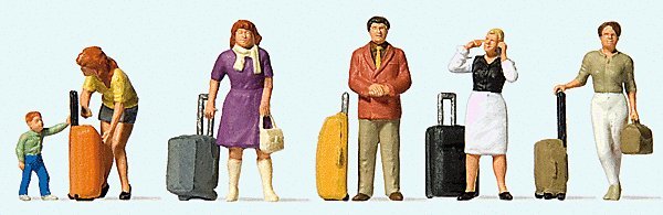 Standing Travelers w/Rolling Suitcases -- pkg(6), HO, Preiser Kg 10641