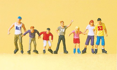 Sports & Recreation -- Inline Skaters pkg(7), HO, Preiser Kg 10496
