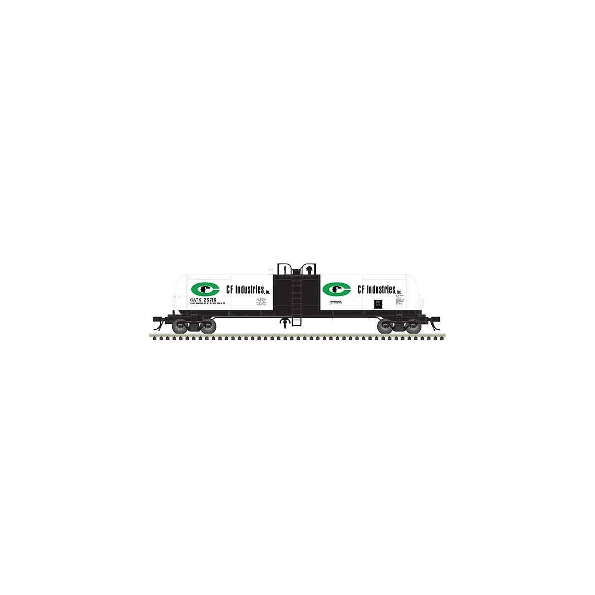 GATX 20,700-Gallon Tank Car - Ready to Run - Master(R) -- CF Industries GATX 25722 (white, black, green), HO, Atlas Model Railro