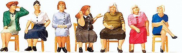 Pedestrians -- Waiting Women Sitting on Chairs pkg(7), HO, Preiser Kg 10580