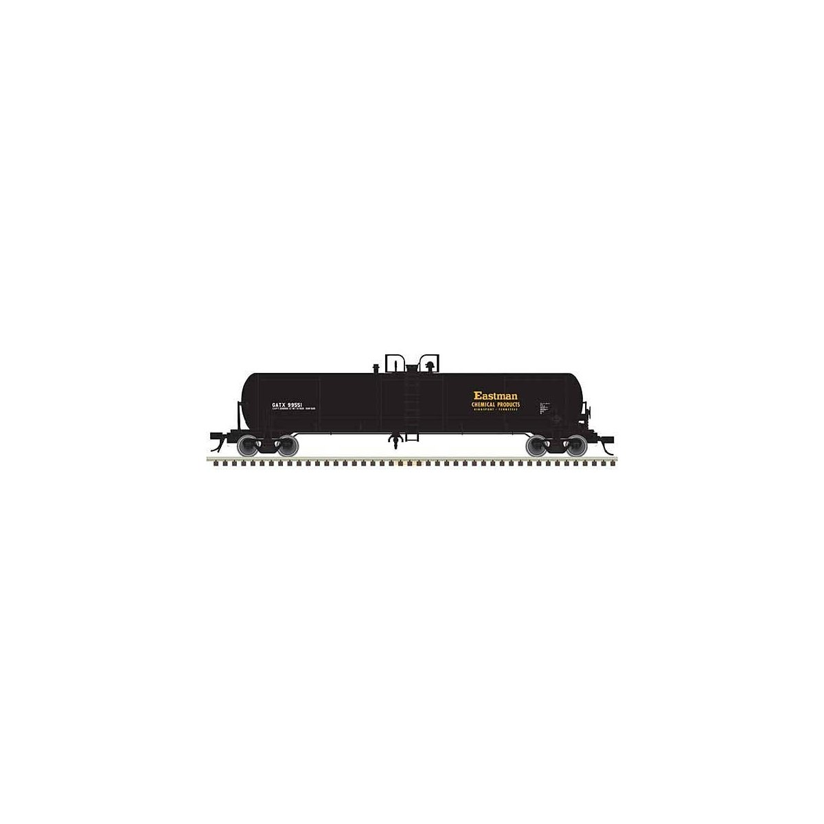 GATX 20,700-Gallon Tank Car - Ready to Run - Master(R) -- Eastman Chemical GATX 99559 (black, white, yellow), HO, Atlas Model Ra