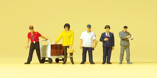 Railroad Personnel -- Chinese Railroad Personnel, Passenger & Luggage Cart pkg(5), HO, Preiser Kg 10571