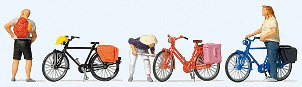 Cyclists′ Short Break w/Bikes -- pkg(3), HO, Preiser Kg 10659