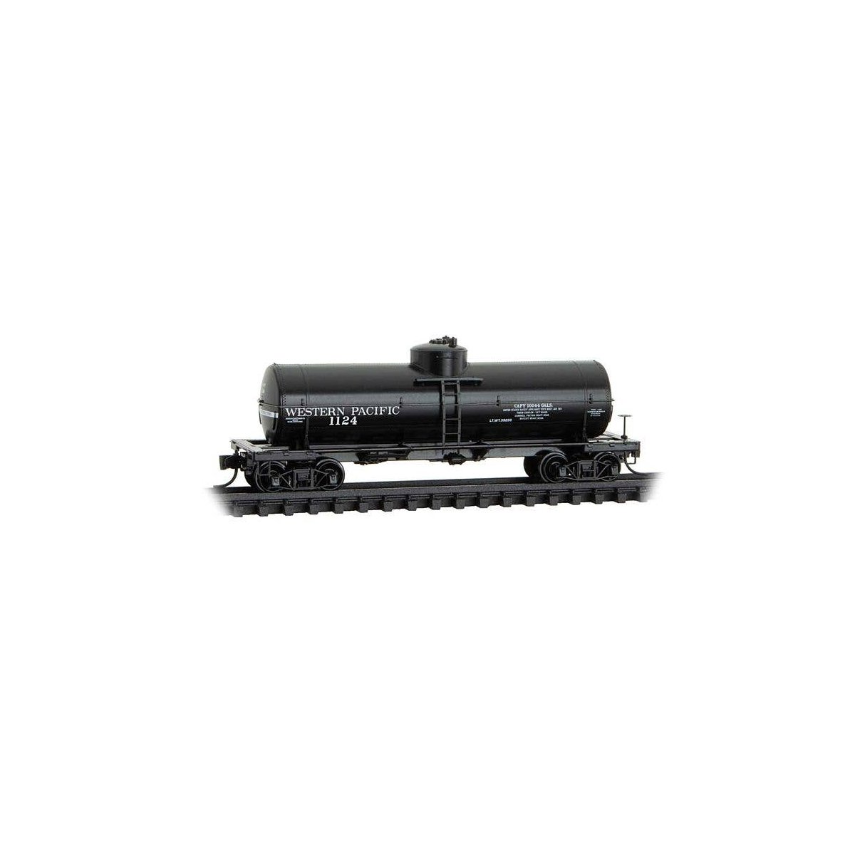 39′ Single-Dome Tank Car - Ready to Run -- Western Pacific 1124 (black), N, Micro Trains Line 6500346