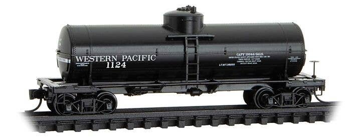 39′ Single-Dome Tank Car - Ready to Run -- Western Pacific 1124 (black), N, Micro Trains Line 6500346