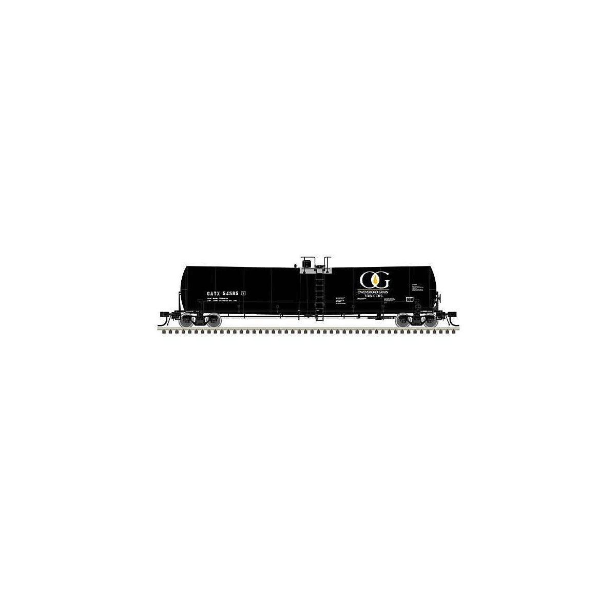 Trinity 25,500-Gallon Tank Car 3-Pack - Ready to Run -- Owensboro Grain GATX 54562, 54575, 54596 (black, white, yellow), N, Atla
