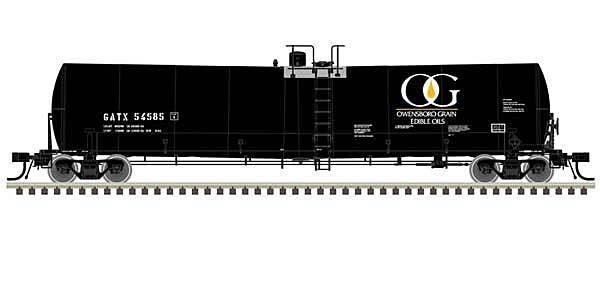 Trinity 25,500-Gallon Tank Car 3-Pack - Ready to Run -- Owensboro Grain GATX 54562, 54575, 54596 (black, white, yellow), N, Atla