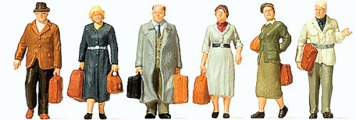 Walking Passengers w/Luggage -- Early Era III pkg(6), HO, Preiser Kg 10582